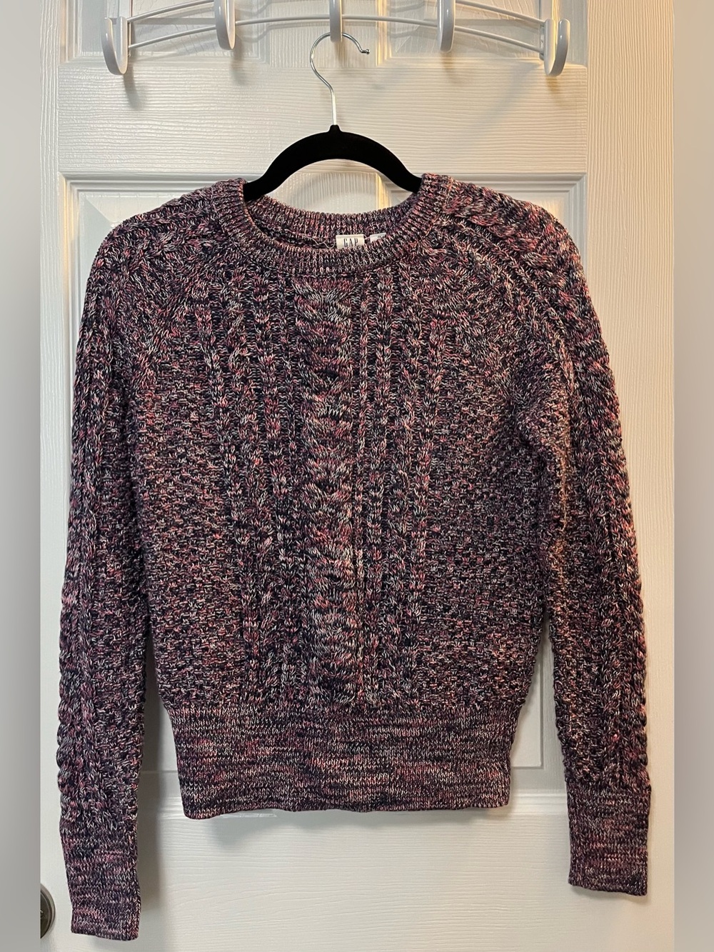 GAP Marled Pink & Navy Cable Crewneck Sweater
